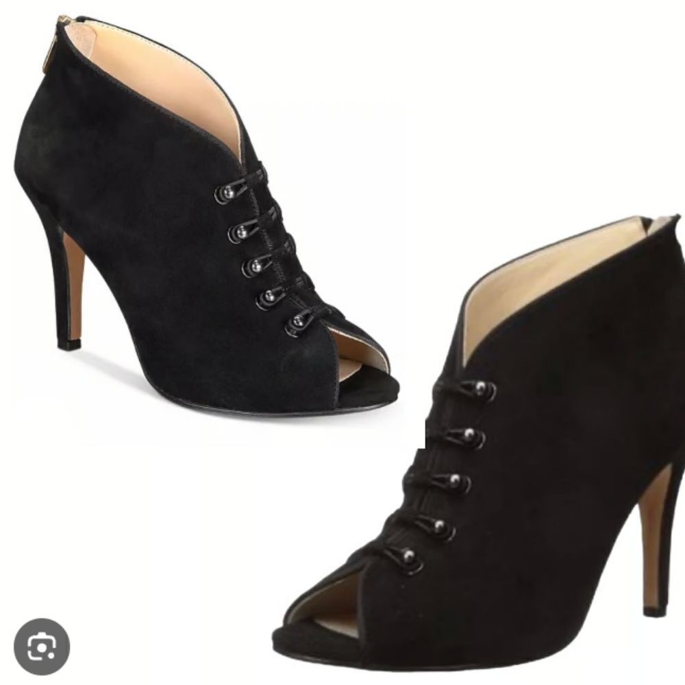 Adrienne Vittadini Black Gradie Suede Leather Pumps/ Booties Zip Back Size 10
